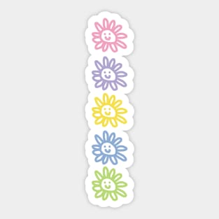 Five Flower Smiley Face Column Minimal Graphic Art Sticker